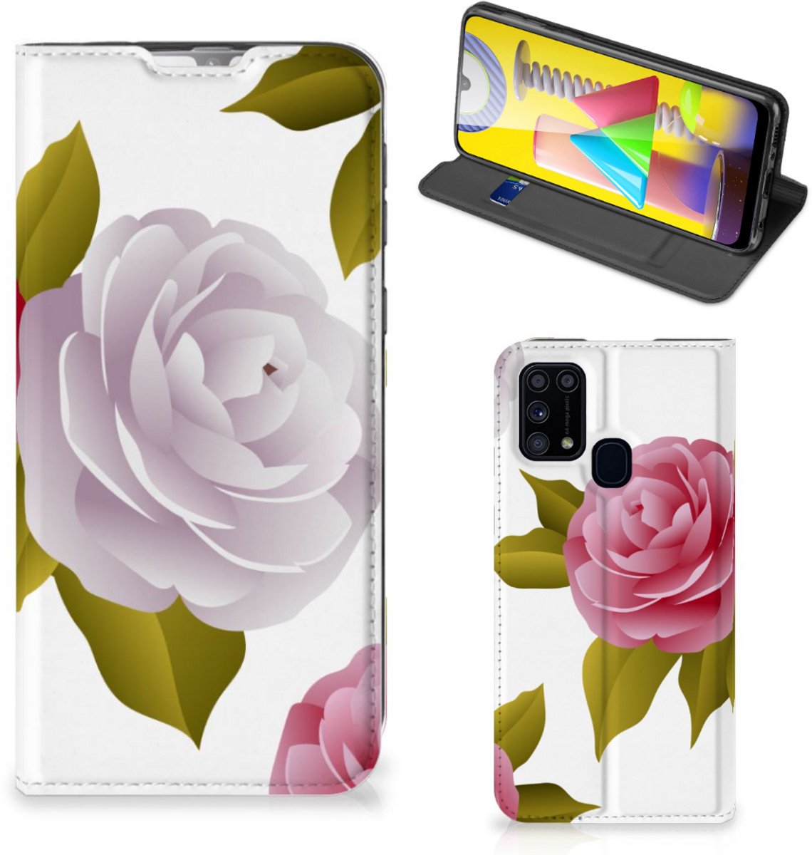 Standcase Hoesje voor Samsung Galaxy M31 Smart Cover Roses