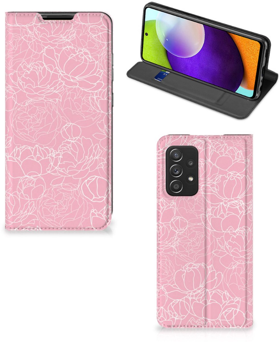 Standcase Hoesje voor Samsung Galaxy A52 Smart Cover White Flowers