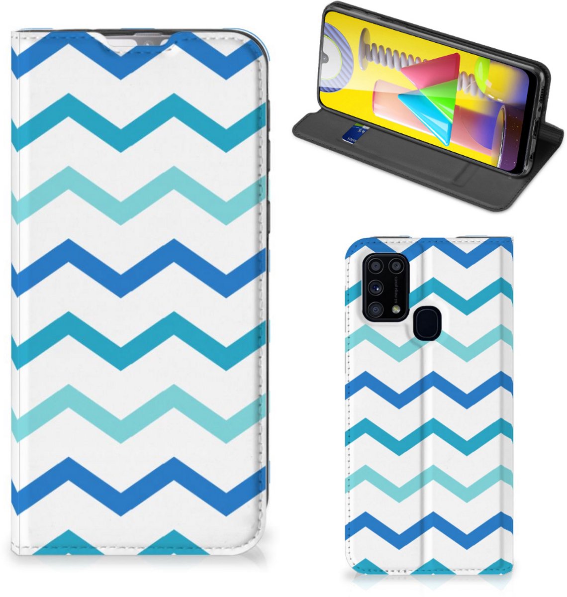 Book Case voor Samsung Galaxy M31 Hoesje met Magneet Zigzag Blauw