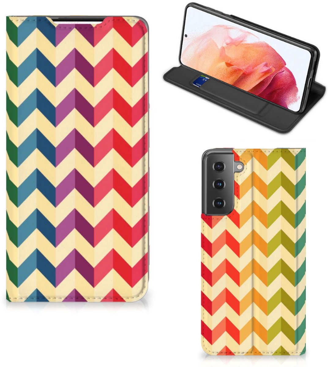 Book Case voor Samsung Galaxy S21 Hoesje met Magneet Zigzag Multi Color