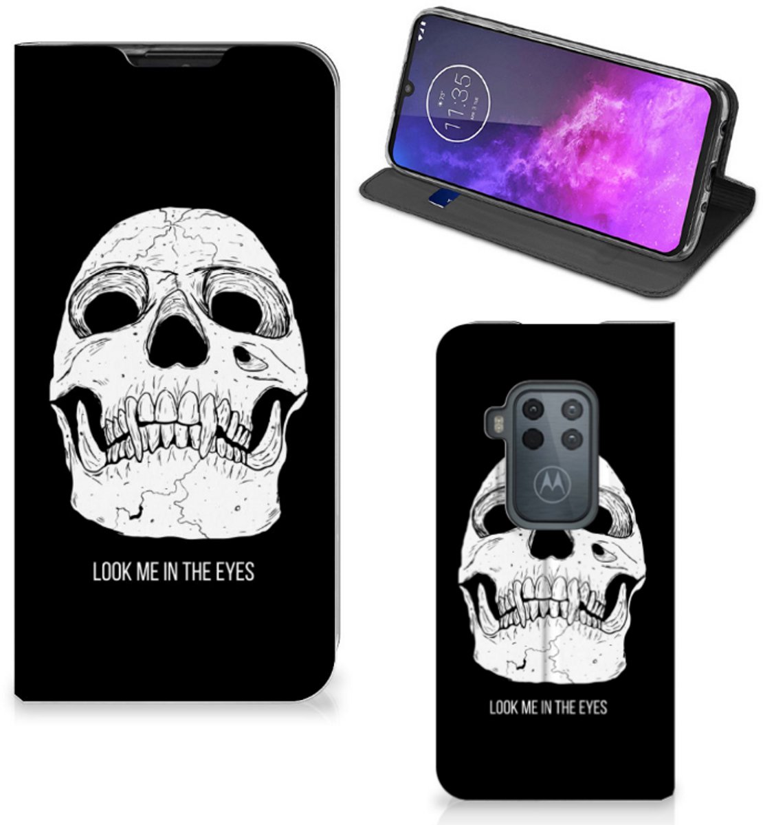 Book Case voor Mobiel BookCase Motorola One Zoom Skull Eyes