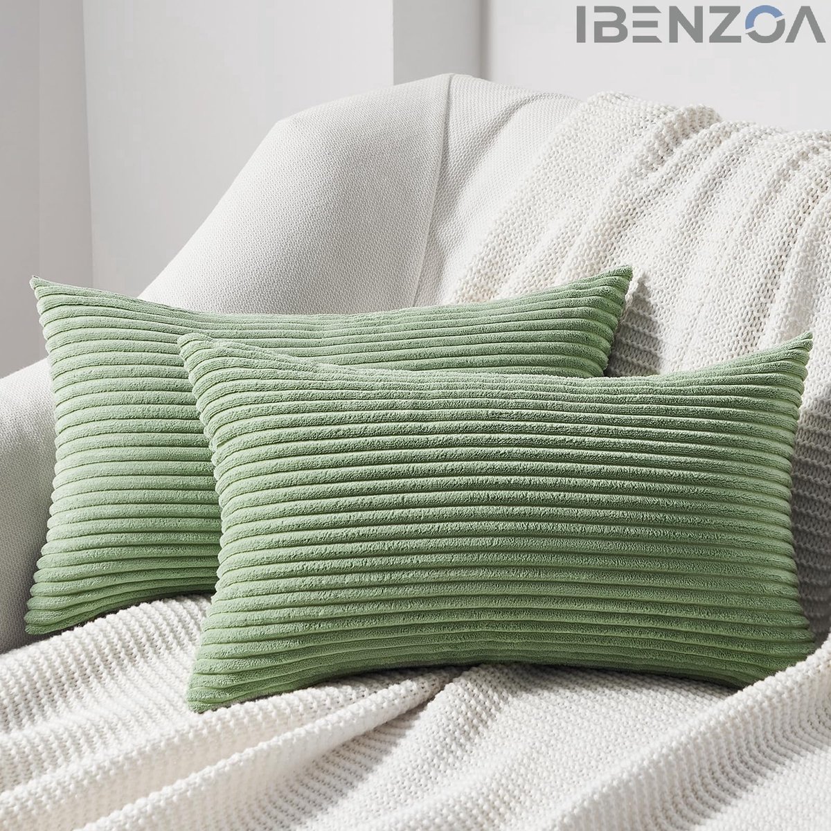 Ibenzoa Kussenslopen - Groen - 40x60 cm - Corduroy Gestreept