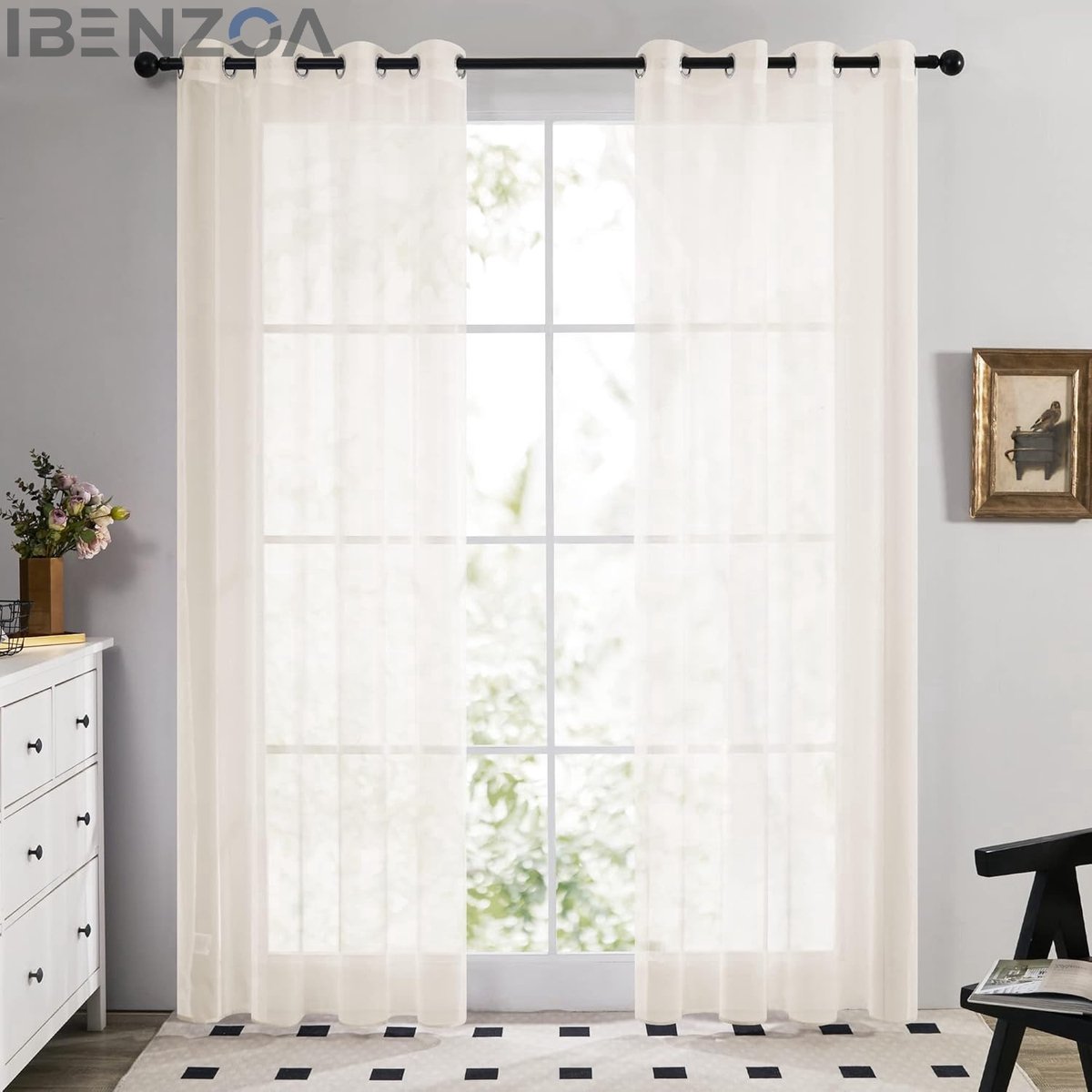 Ibenzoa Vitrage - Licht Beige - 240x140 cm - 100% Polyester - Set van 2