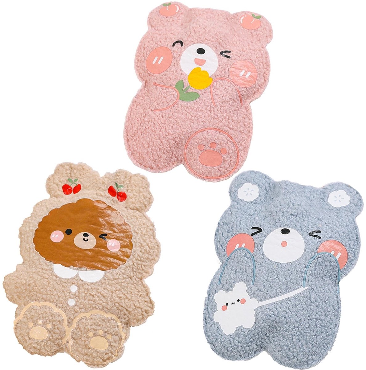 3-Pack Warmwaterkruiken 350 ml met Pluche Hoes - Lekvrij en Schattig voor Kinderen en Volwassenen
