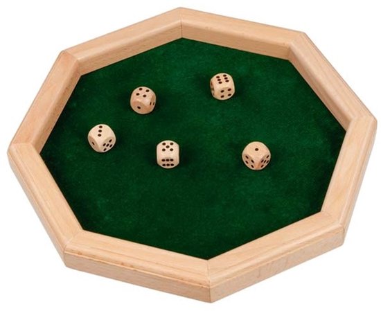 GOKI Dobbelsteenbak - Achthoek - 5 Dobbelstenen - Hout - 4 Jaar