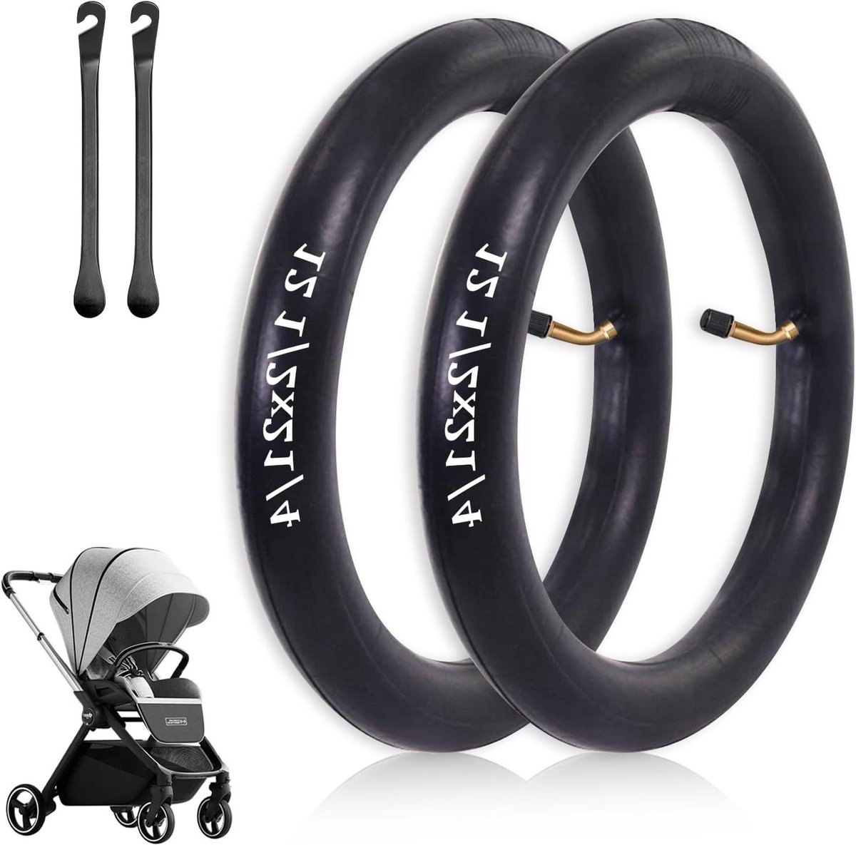 Kinderwagenslang 12 inch - Binnenband Scooter - Fietsen Onderhoud - Hoekventiel 45 Graden - 2 stuks 30.5 cm - Zwart