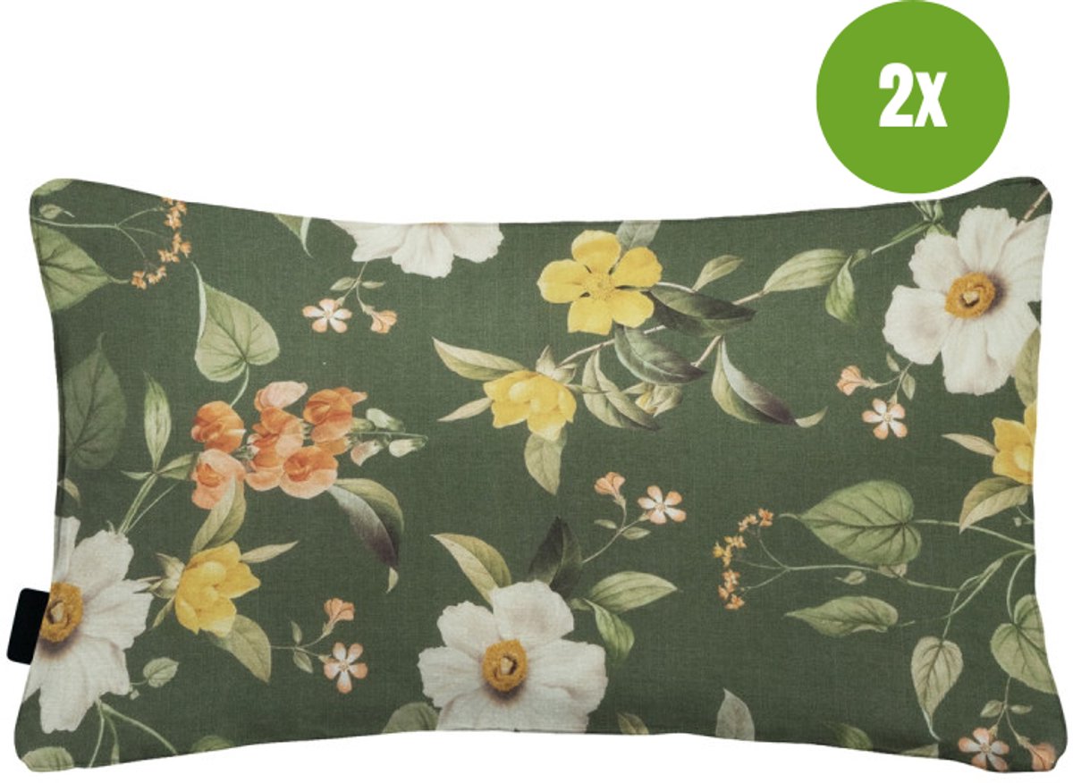 Sierkussen paspel ca.30x50cm Outdoor+ Julliete green 2 stuks