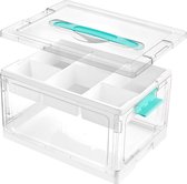 Boîte de rangement - Boîte de bricolage - Boîte de rangement pour fournitures artistiques - Avec tiroir amovible et séparateurs - Boîte de rangement idéale pour livres de coloriage et matériel de bricolage - Transparent