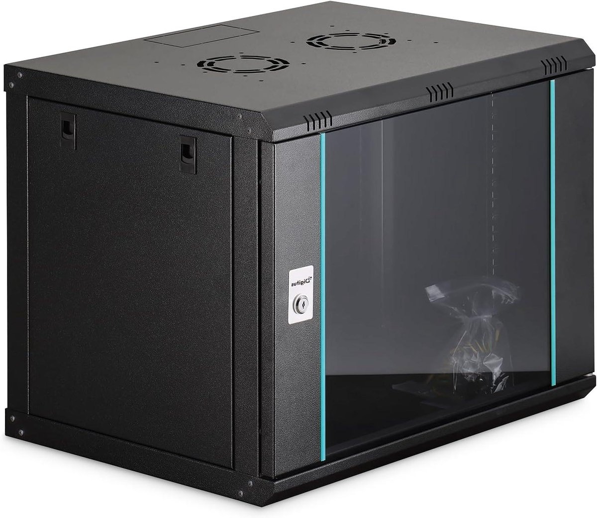 Netwerkkast - Serverkast Wandmontage - Apparatuur Organiseren - Glazen Deur - 9U 45cm Diep - Zwart