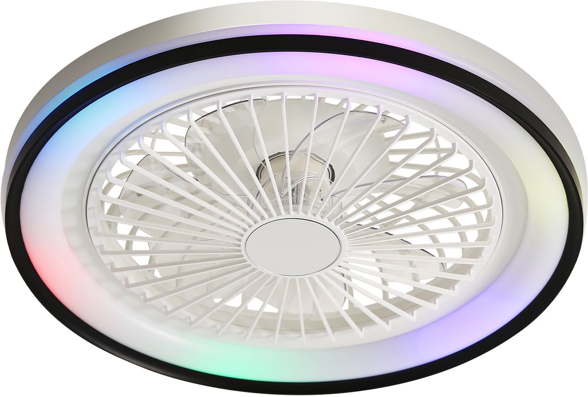 Gutent - Platte plafondventilator - 48cm - Met afstandsbediening - 6 snelheden - Stille DC motor - RGB en 3 kleuren licht - Dimbaar - Voor slaapkamer