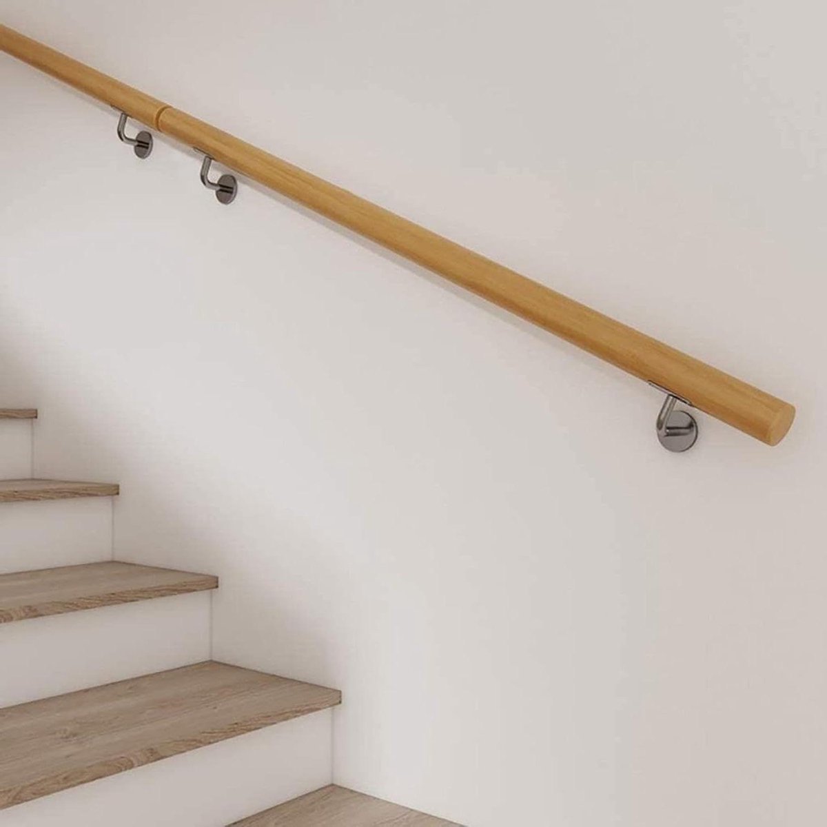 Houten Handgreep - Muursteun Trap - Veiligheid Binnen - Complete Set - 50 cm - Natuurlijk Hout