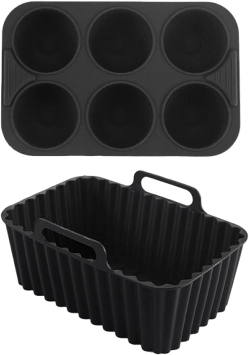 Airfryer Mand - Siliconen Bakvorm - Koken en Bakken - Antiaanbak Laag - 18.5 cm - Zwart