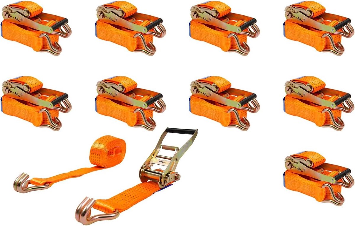 Spanbanden met ratel - Sjorbanden set - Lading vastzetten - Zware belasting - 10 stuks 6m - Oranje