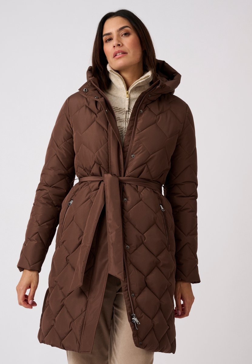 Damart Lange gewatteerde Thermolactyl parka met ceintuur Dames – 50-52 Bruin