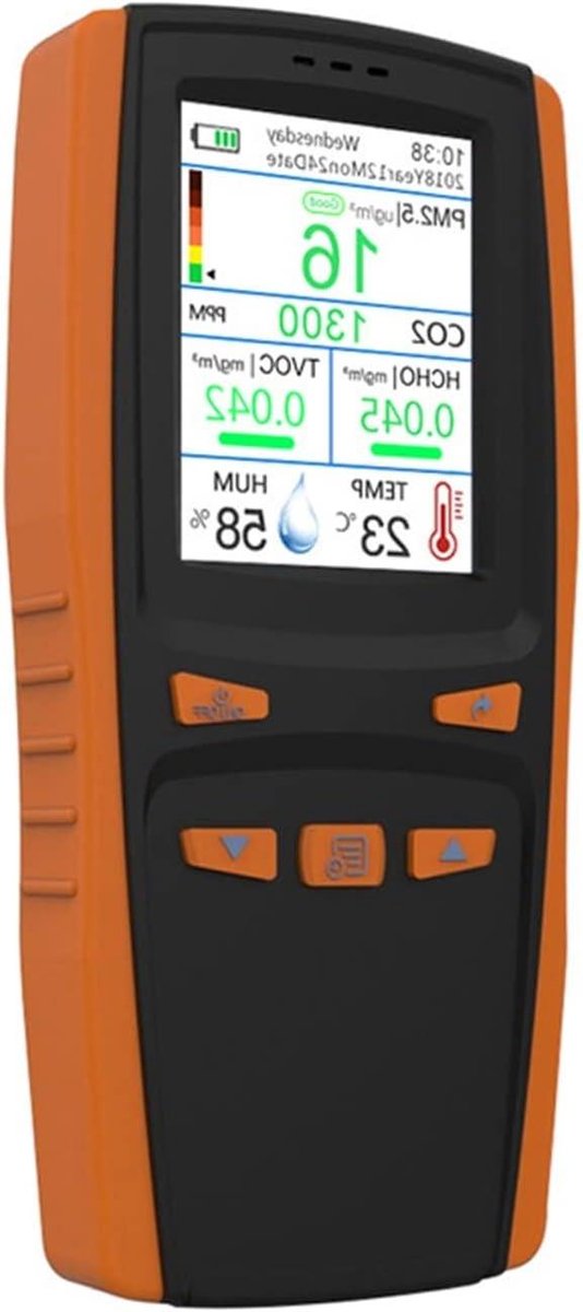 Luchtkwaliteit Monitor - Ozon Meter - Lucht Meten - Ingebouwde Ventilator - 2.8 Inch LCD - Zwart Oranje