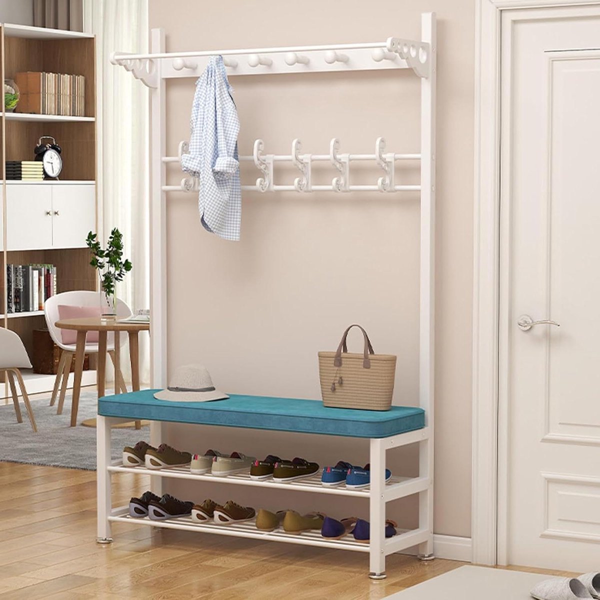 Kapstok met bank - Entree meubel - Ruimte organiseren - 4-in-1 ontwerp - 100x33x172cm - Bl