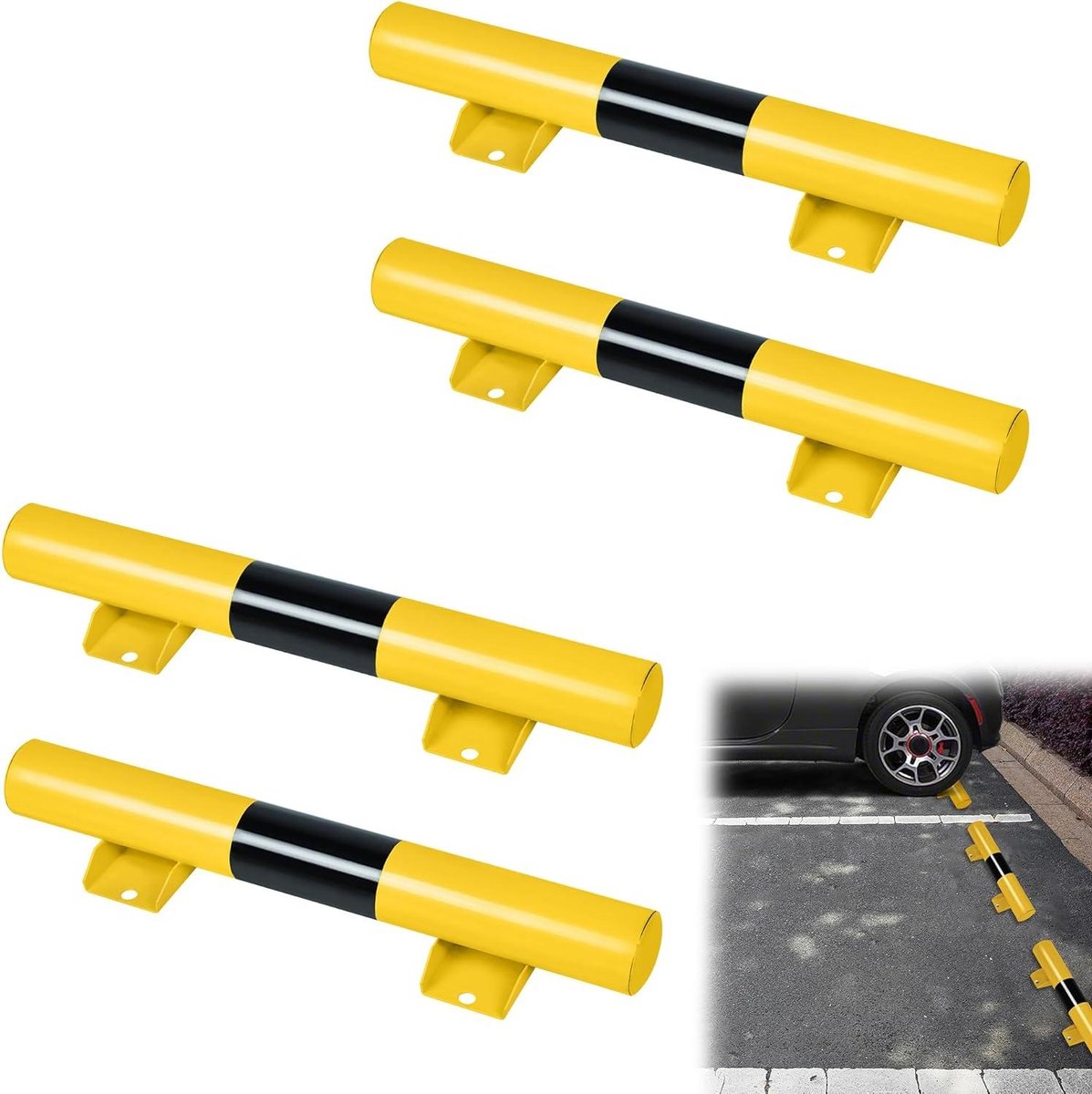 Garagestopper 4-delig - Wielstop parkeerbegrenzing - Veilig parkeren - Stalen constructie - 60 x 8 x 9.5 cm - Geel zwart
