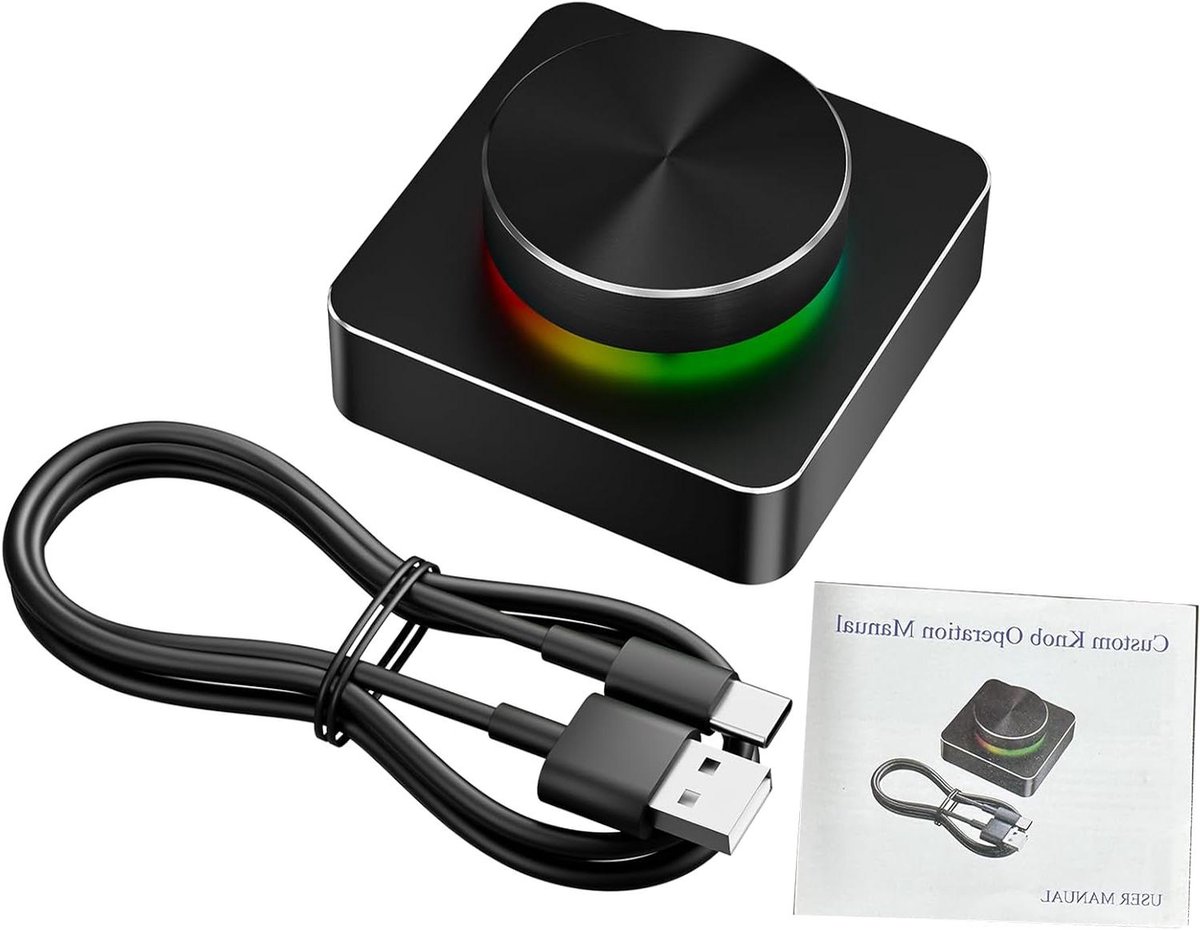USB volumeregelaar - Draaibare controller - Muziek bedienen - RGB verlichting - 10 x 9 x 5 cm - Zwart