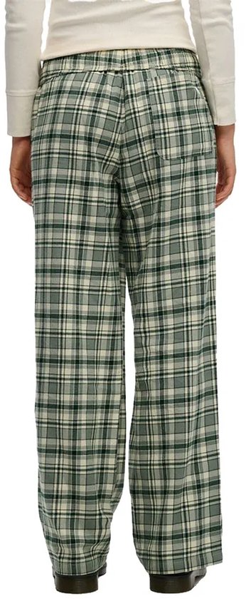 Wijde groene plaid broek met elastische tailleband.