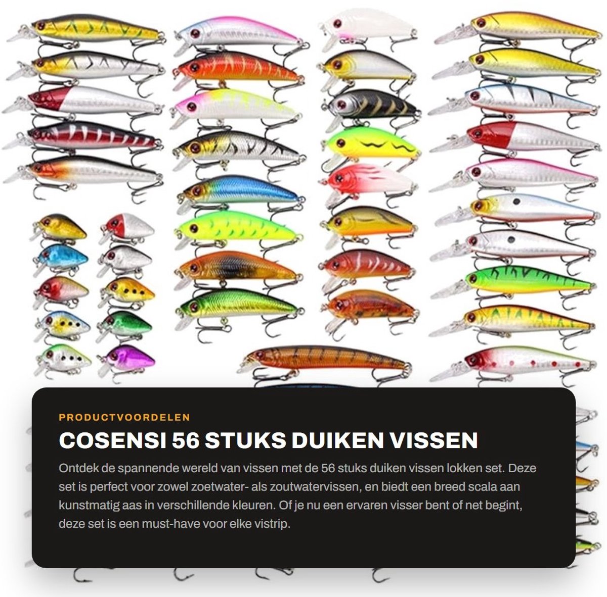 Dailygoods- Kunstmatig Aas Set van 56 Stuks - Multi-Color - Zoetwater/Zoutwater - Bass/Forel/Snoek - Hoogwaardige Kwaliteit - Levensechte Afwerking - Decoratielint