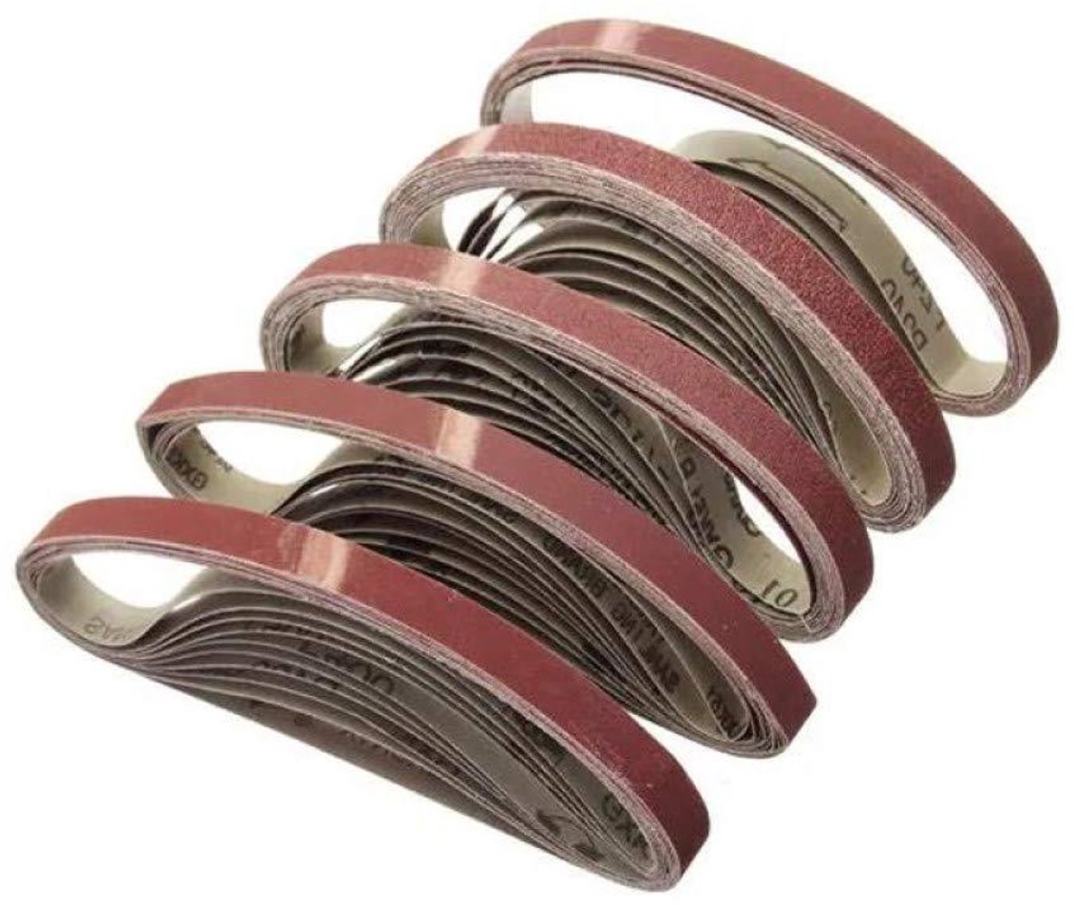 Schuurbanden Set - Slijpbanden Aluminiumoxide - Metaal Bewerken - Verschillende Korrels - 15x452mm 10 Stuks - Bruin