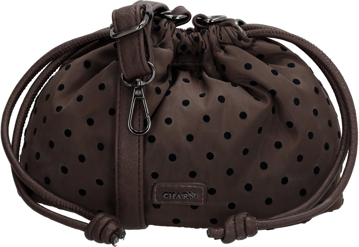 Charm London Istanbul Crossbodytas - Nylon Tas - Stippen - Verstelbare Schouderband - Afneembaar - Damestas - Schoudertas - Dots - Donkerbruin