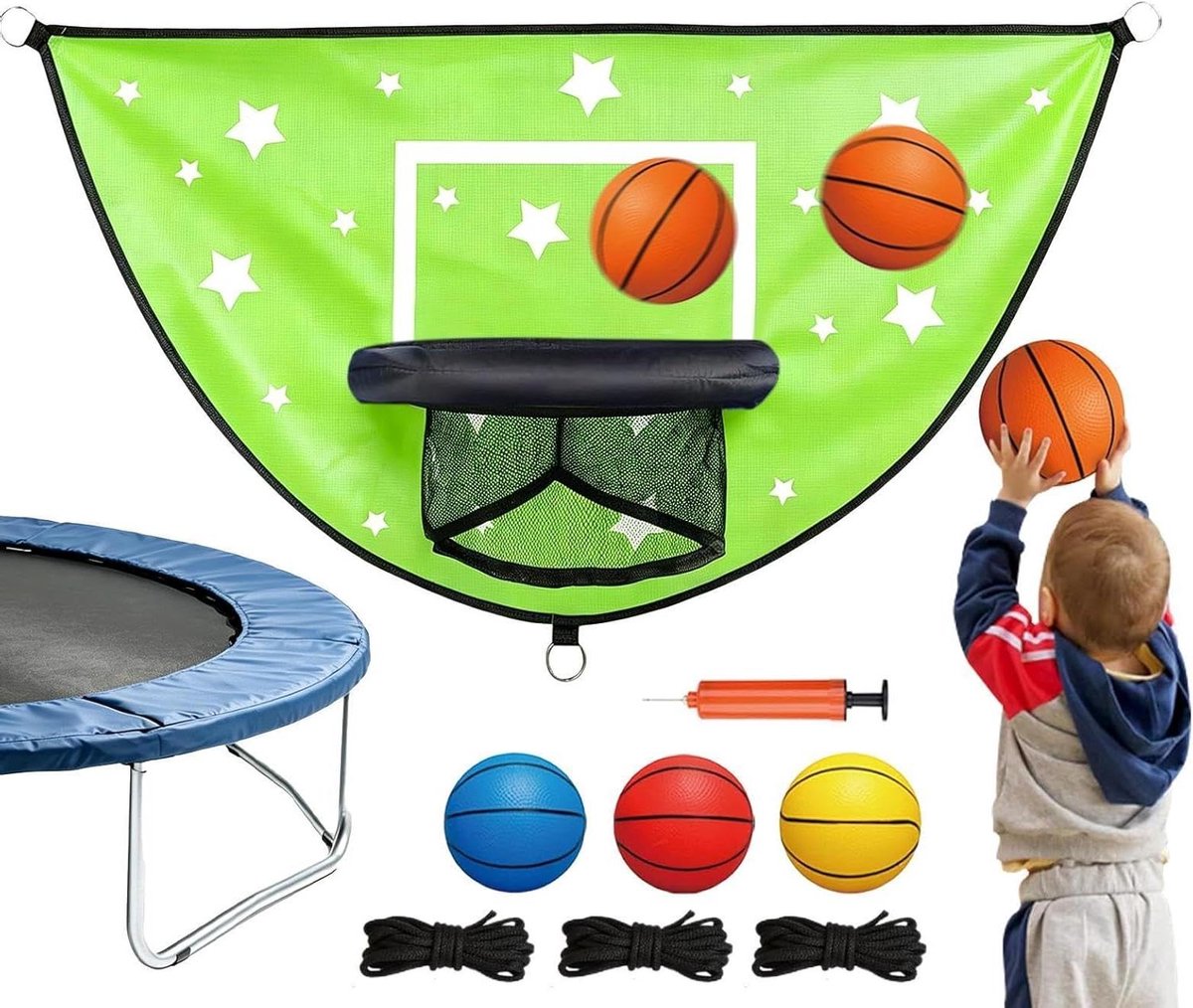 Trampoline Basketbal Set - Basketbalring Trampoline - Buiten Spelen - Verbeterde Veiligheid - 28 x 25 x 5 cm - Groen