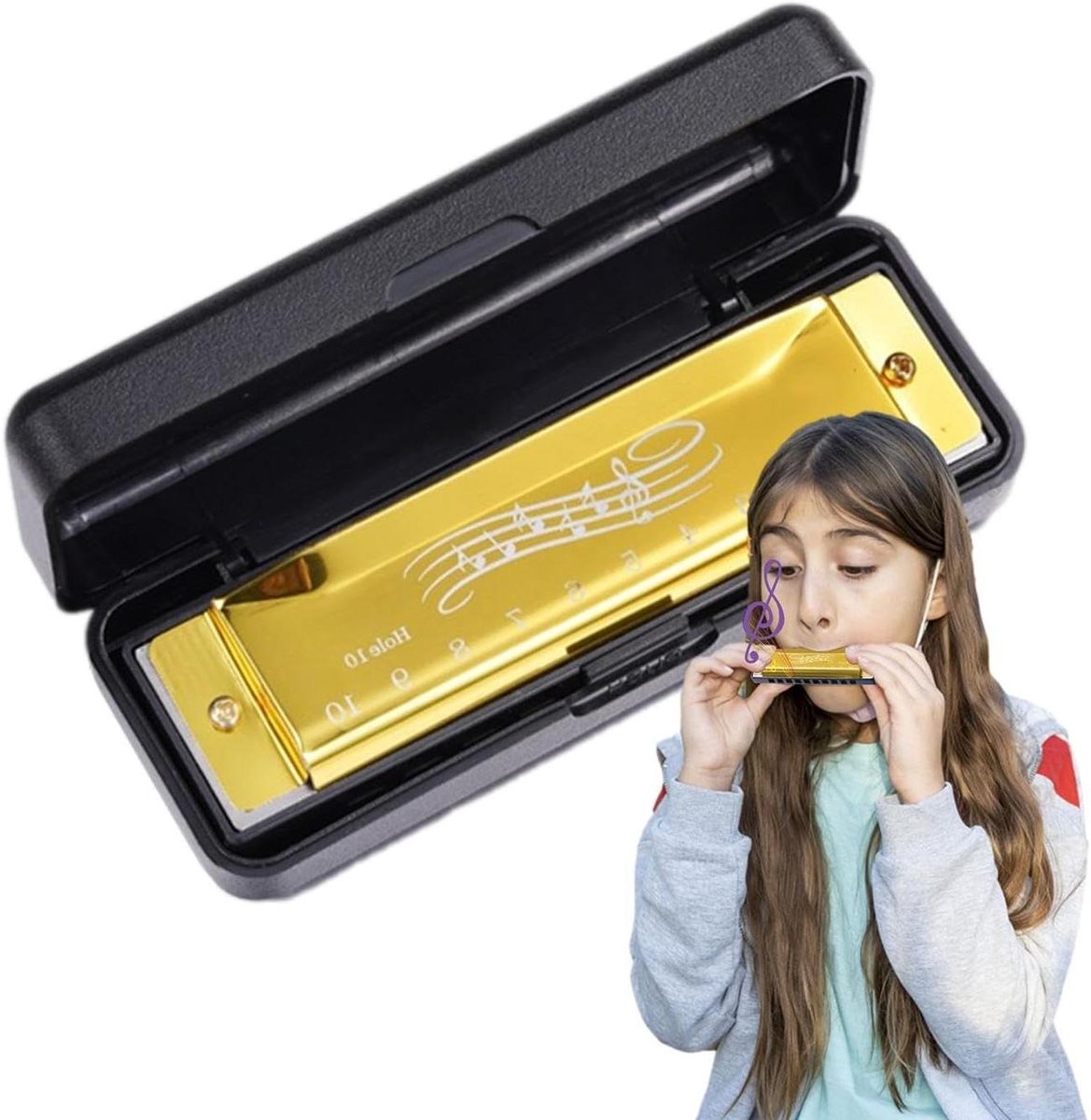 Mondharmonica Kinderen - Muziek Speelgoed - Muziek Leren - 10 Gaten 20 Noten - 12 cm - Blauw