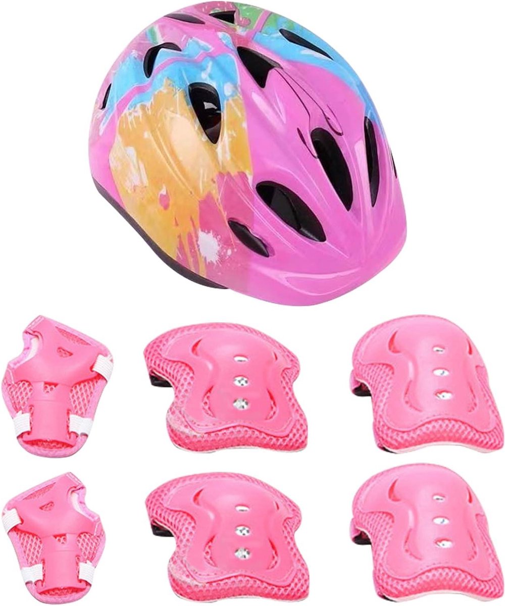 Kinder Beschermingsset - Helm en Pads - Buiten Sporten - 7 Delige Set - 3-12 Jaar - Roze