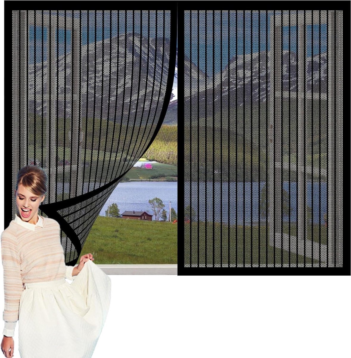 Magnetisch Raamhor - Vliegenhor - Insecten Buiten Houden - Boorvrije Montage - 114x120 cm - Zwart