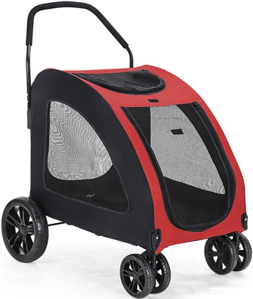 Draagbare grote huisdier kinderwagen, 3 in 1 opvouwbare reis hond buggy kinderwagen met 360 ° rotatie voorwiel huisdier reizen wandelwagen/ademend ontwerp aan alle zijden, met voet remsysteem (rood)