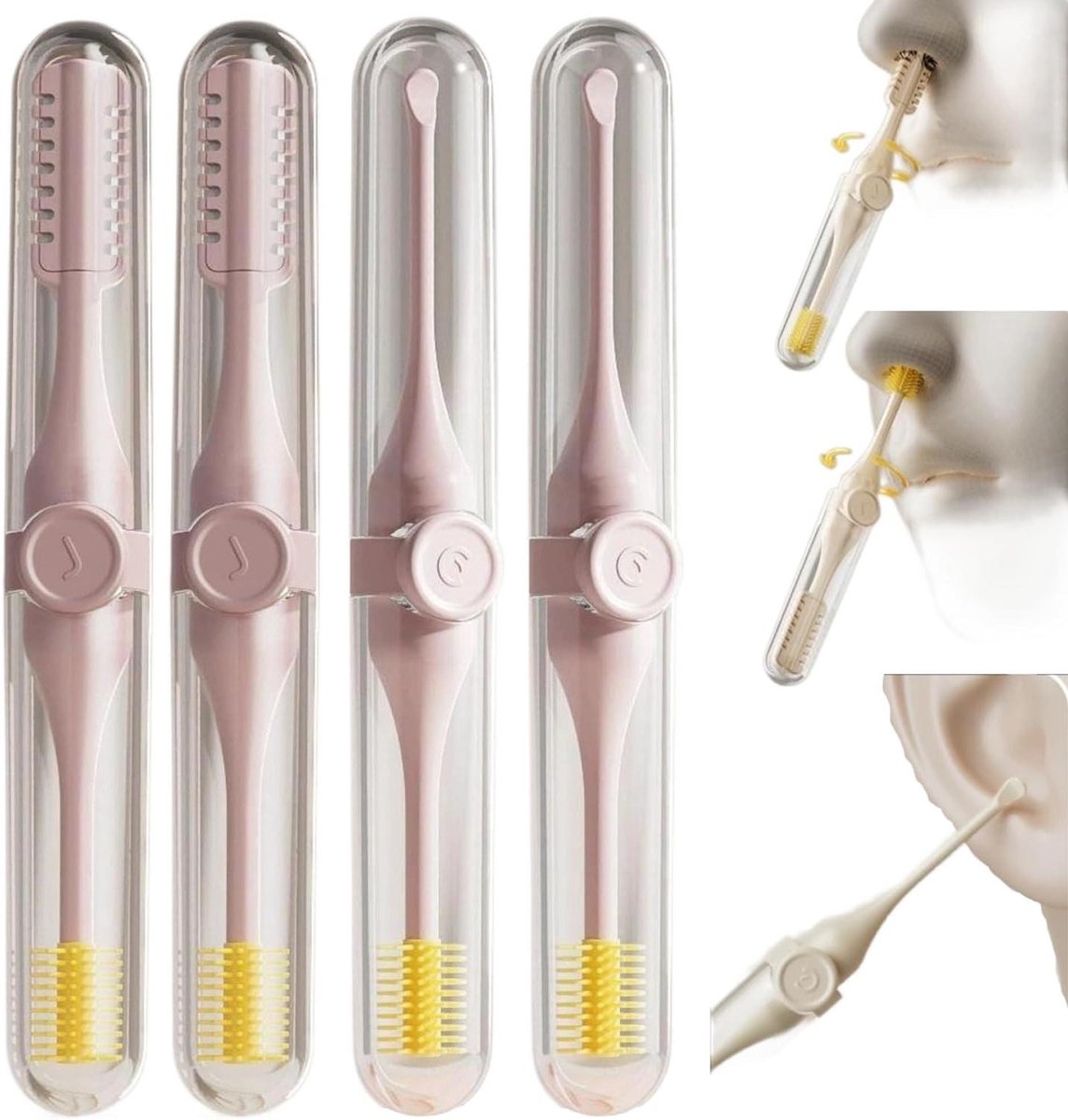 Neus Haar Trimmer - Neus Schraper Oor Pick - Verzorging Onderweg - 360° Roterende Dual-Head - 4 Stuks - Roze