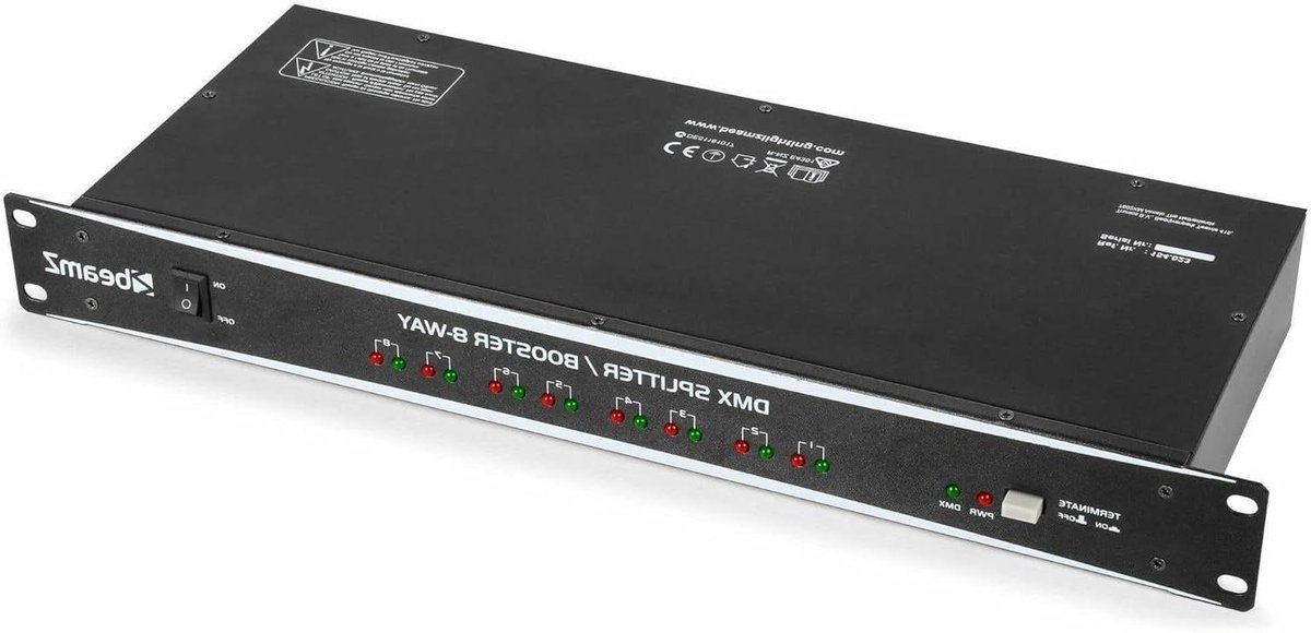 DMX Signaalverdeler - Signaal Booster - Podium Verlichting - Geïsoleerde Uitgangen - 8 Uitgangen - Zwart