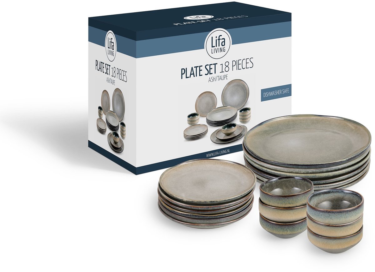 Lifa Living 18 delig Bordenset - 18 delig - Ash Taupe - Keramiek