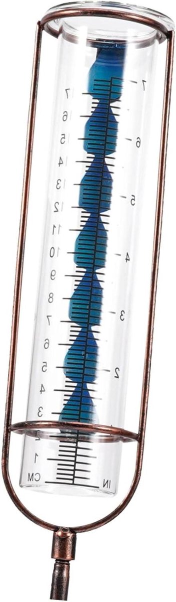 Regenmeter Tuin - Neerslagmeter Glas - Waterbeheer Gazon - Decoratief Metalen - 22x5CM - Lichtbruin