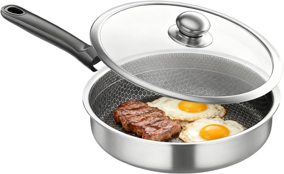 Braadpan Roestvrij Staal - Steelpan Kookpan - Thuis Koken - Gelijkmatige Warmteverdeling - 26 cm - Meerkleurig