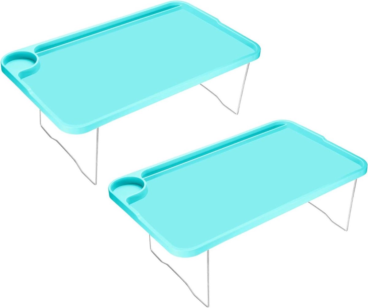 2 Pack Blauw Opvouwbare Ontbijt Lade Tafels Draagbare Bed Trays voor Serving AC & Laptop Gebruik Reu Platter voor Eten in Bed Ideaal voor Ontbijt in Bed