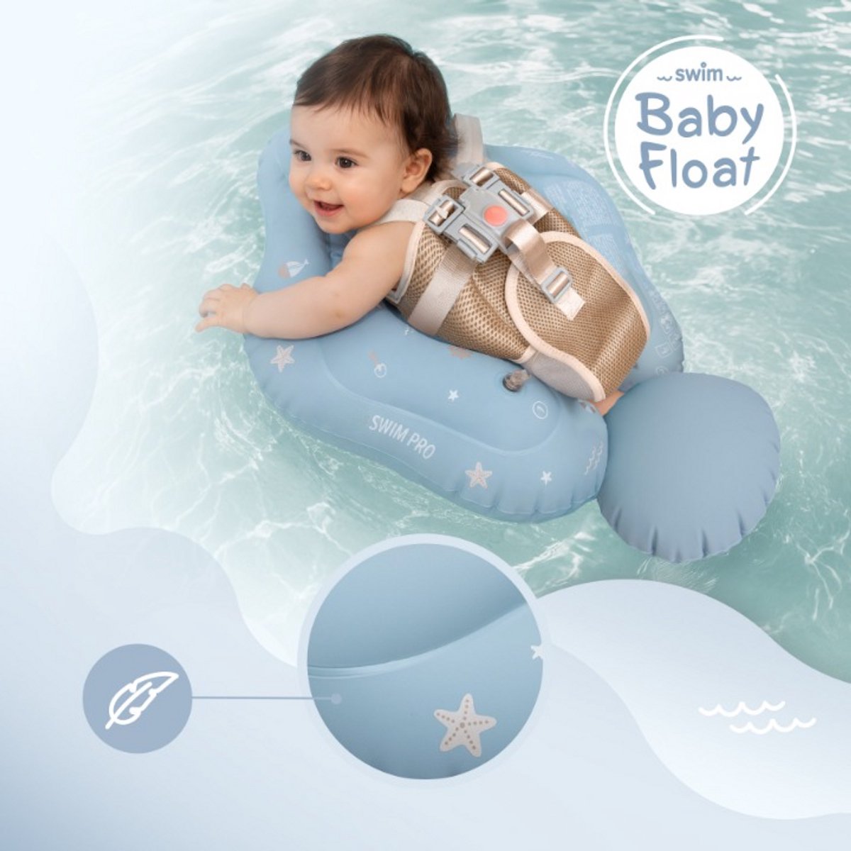 Sipo - Swim Pro - Baby Zwemband met Zitje - Opblaasbare Zwemtrainer Baby - Baby Float met Veiligheidsgordels - Zwemring voor Baby & Peuter 6-36 Maanden - 11-18 kg - 70 x 48 cm - Blauw – foto 6