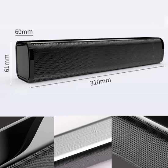 Soundbar Luidspreker - Draadloze Speaker - Films Kijken - 360 Graden Geluid - 31cm Breed - Zwart — afbeelding 4