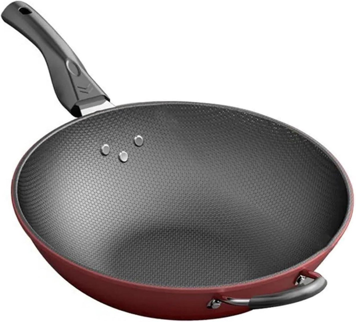 Roestvrijstalen Wok Roerbakpan Deksel Veelzijdig Koken Honingraat Nonstick 30 cm Zilver