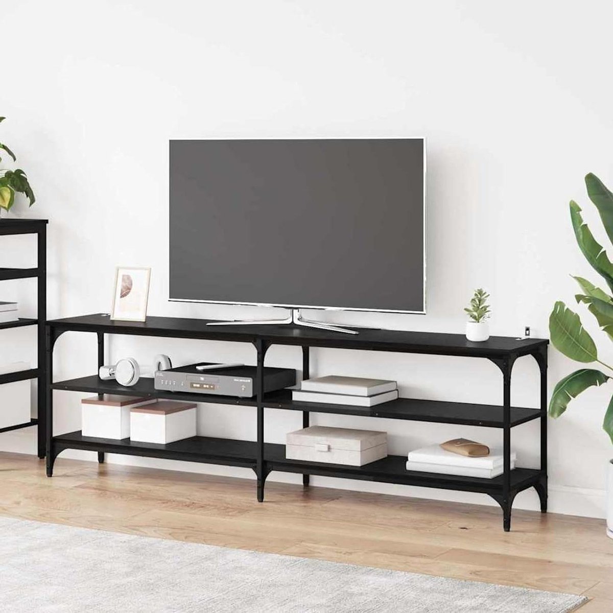 Gecheer TV-kast zwart eiken look 160 x 30 x 50 cm, televisiekast televisietafel tv-lowboard voor woonkamer home cinema gamerkamer 881290