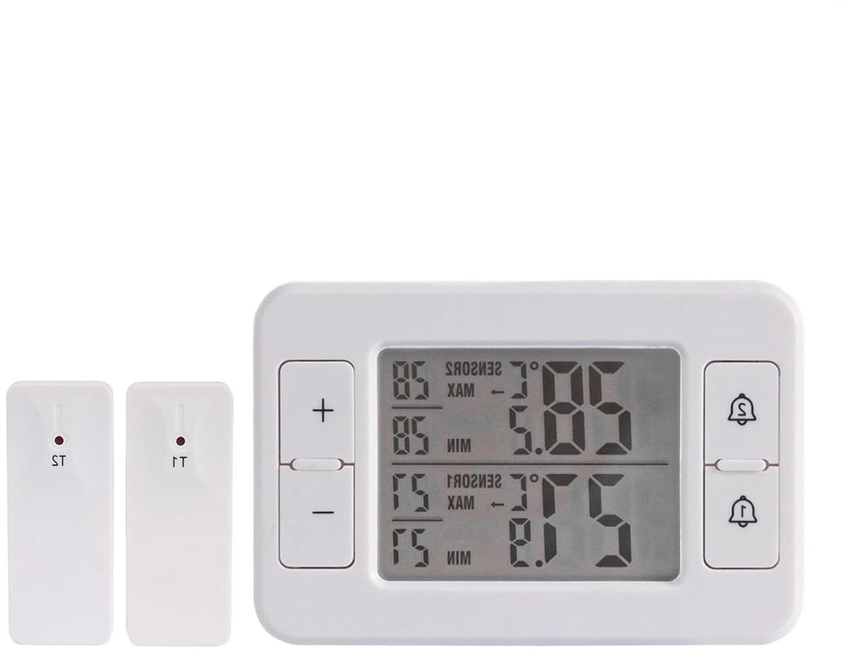 Koelkast Temperatuurmeetapparaat - Dubbele Sensor - Temperatuur Bewaken - Draadloos Bereik 100m - Nauwkeurig tot 1°C - Wit