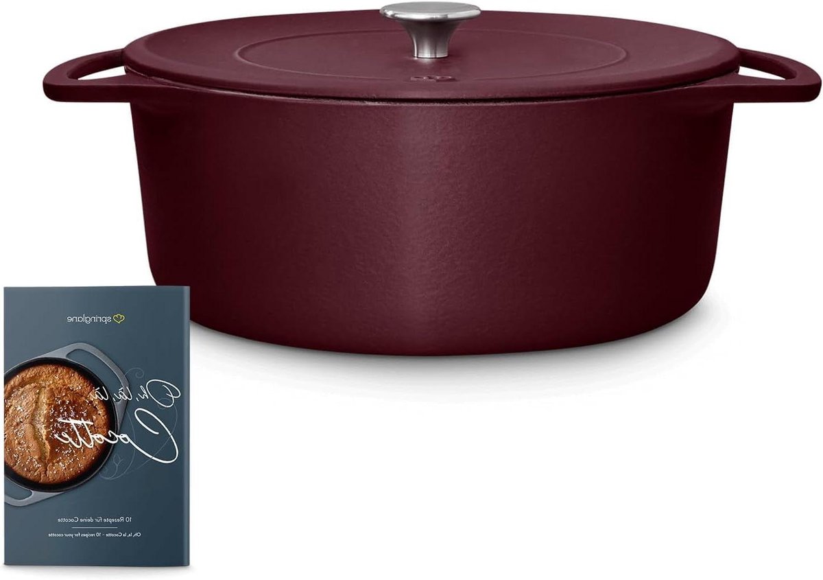 Gietijzeren Pan - Stoofpan Cocotte - Langzaam Garen - Gelijkmatige Warmte - 6 Liter - Mat Rood