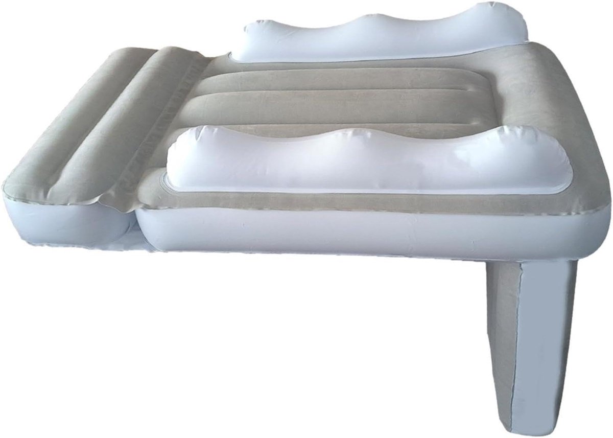 Opblaasbaar Vliegtuigbed - Reisbed Kinderen - Comfortabel Reizen - Veiligheidsgordel Inclusief - 80 x 60 x 50 cm - Grijs