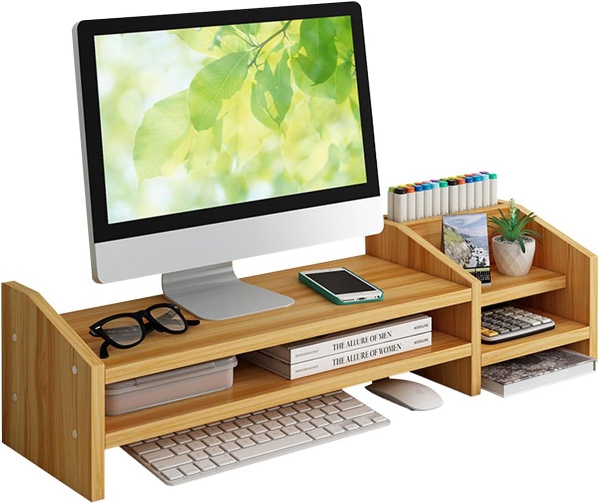 Monitor Verhoger - Bureau Organizer - Optimale Werkhouding - Met Opbergvakken - 48 x 28 cm - Houtkleur