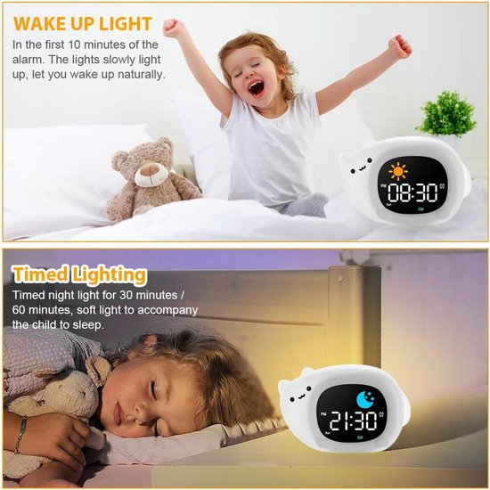 SNJY® Slaaptrainer Kinderen - Slaapwekker - Kinderwekker - Kat - Wit van Merkloos — afbeelding 3
