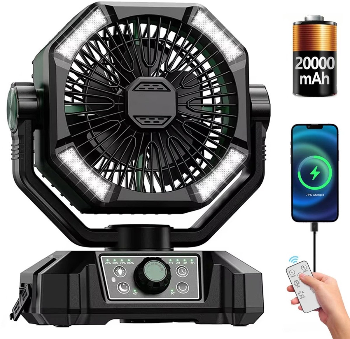 Geargalaxy Campingventilator - Oplaadbare Clipventilator - Tentventilator - Outdoor Ventilator - Voor Kamperen & Buiten - Groen