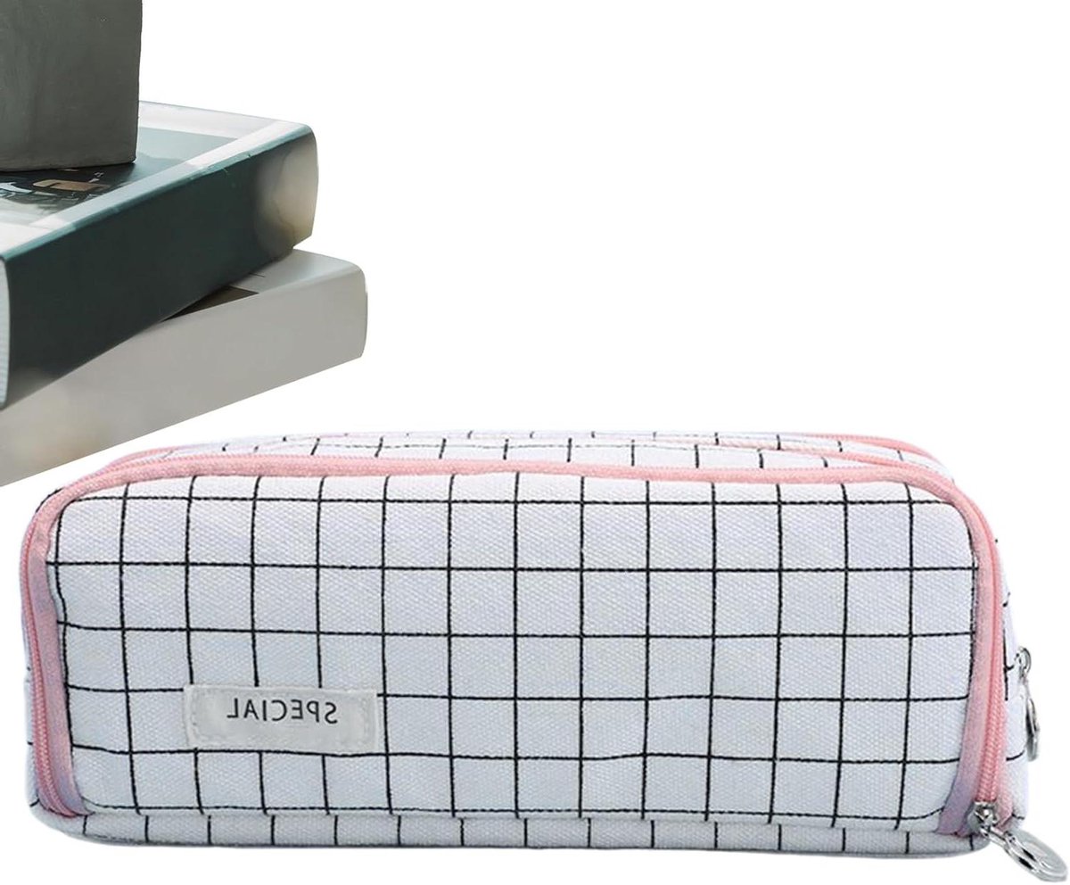 Eenvoudig Etui - Schrijfwarentas - Spullen Organiseren - Doordachte Vakkenverdeling - 21 cm - Roze Wit