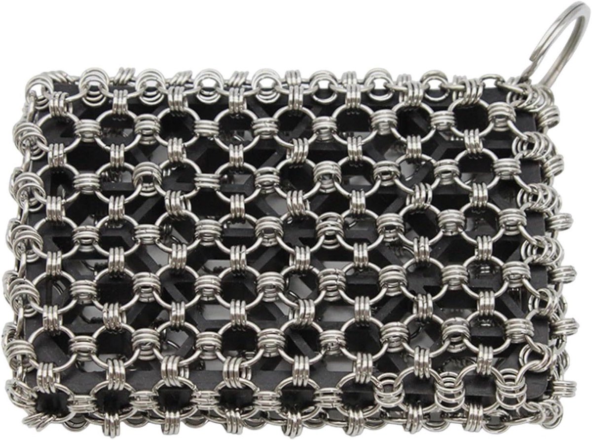 Roestvrijstalen Schrobber - Kettingmail Reiniger - Gietijzer Reinigen - Heavy-Duty Materiaal - 12x8x2 cm - Zwart