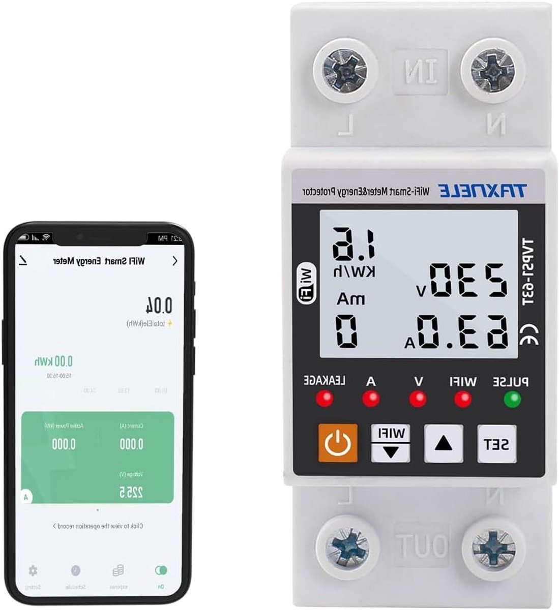 Slimme Energiemeter - Stroommeter kWh Meter - Energie Verbruik Monitoren - App & Spraakbesturing - 63A 80-300V - Wit